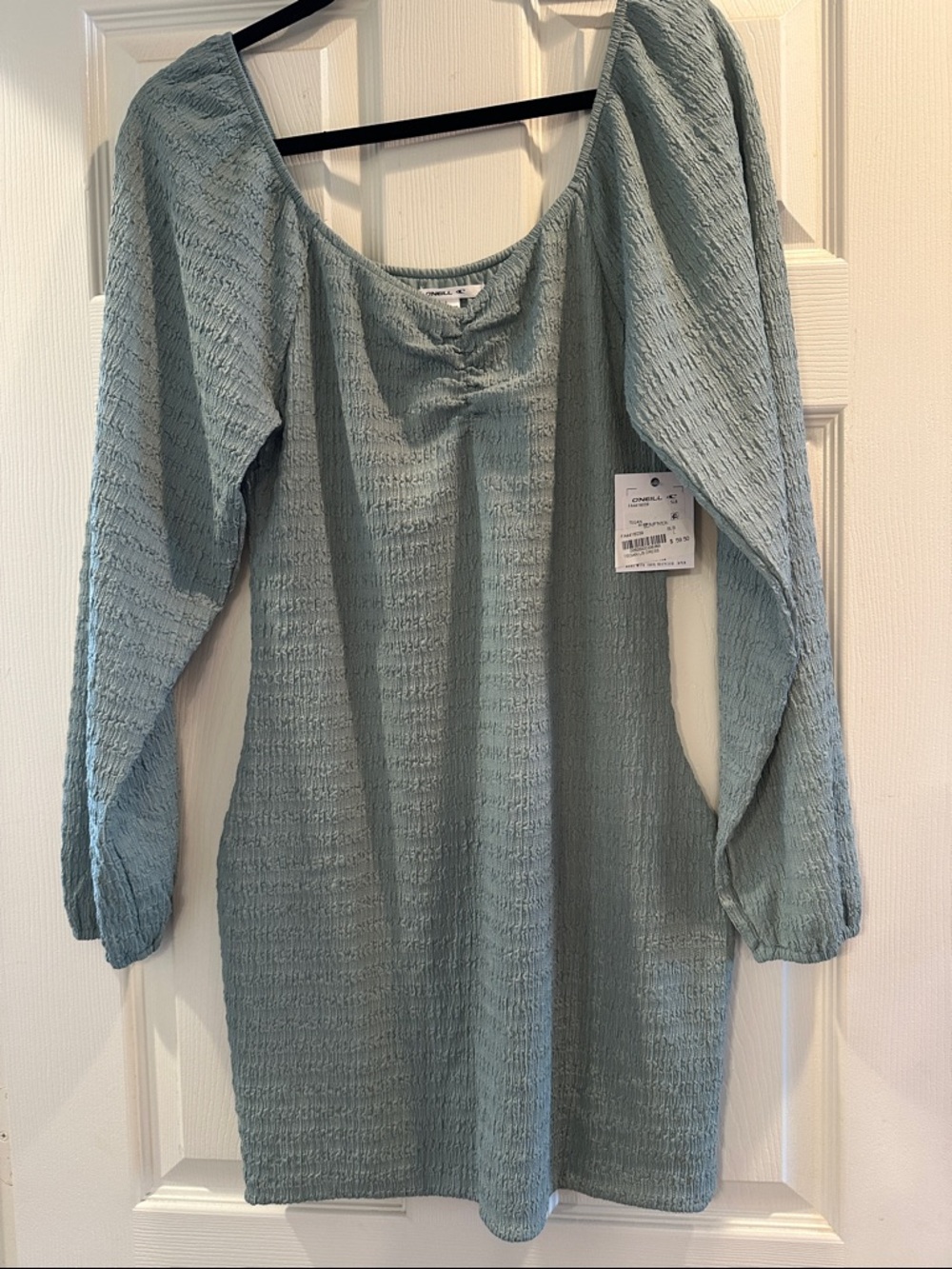 O’Neill NWT Teagan Smocked Bodycon Dress Sage Green Mini L